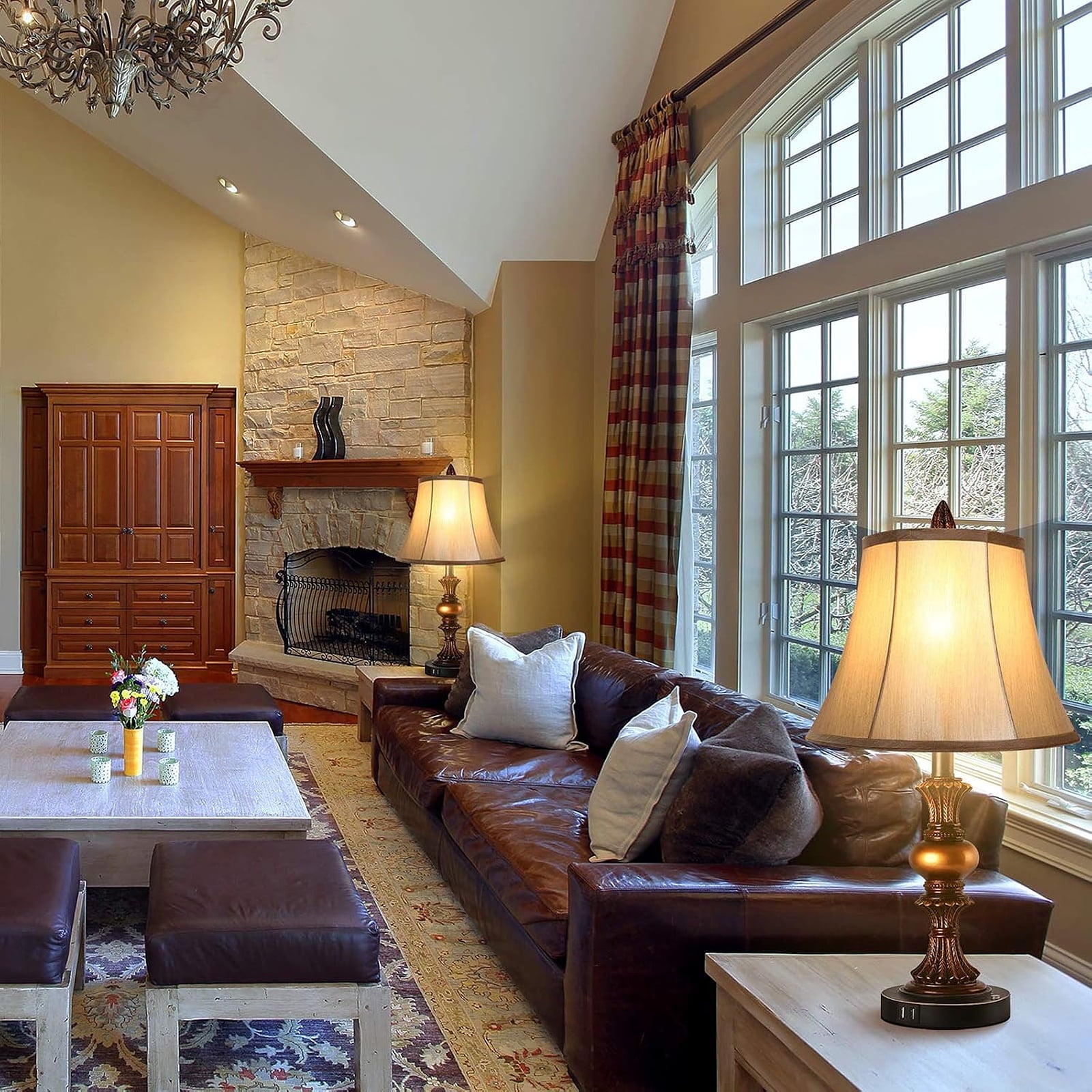 Skdwakiz 22" Table Lamps Set of 2, Lamps for Bedroom with USB Charging Ports, 3 Way Dimmable Touch with Linen Fabric Lampshade, Modern Small Table Lamp for Nightstand, Living Room (Bulbs Include)