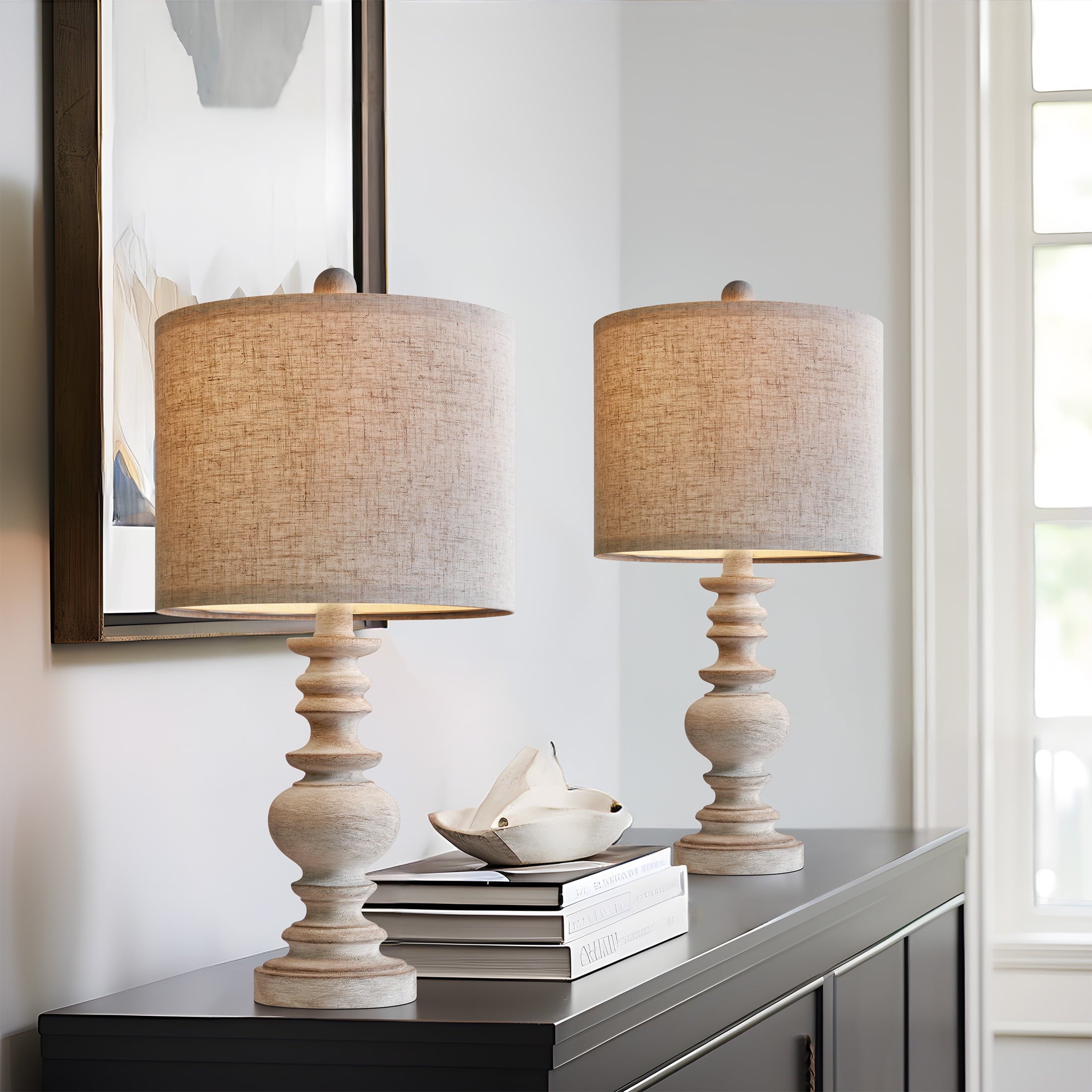 Oneach 20" Resin Table Lamps for Bedroom Lamps Set of 2 Retro Farmhouse Bedside Nightstand Lamp