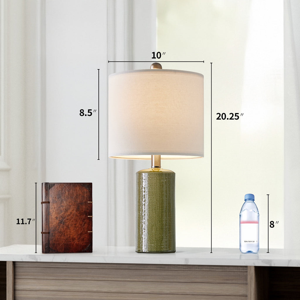 Oneach Modern Table Lamp Set of 2 for Living Room 20.25" Farmhouse Green Ceramic Bedside Nightstand Lamps for Bedroom