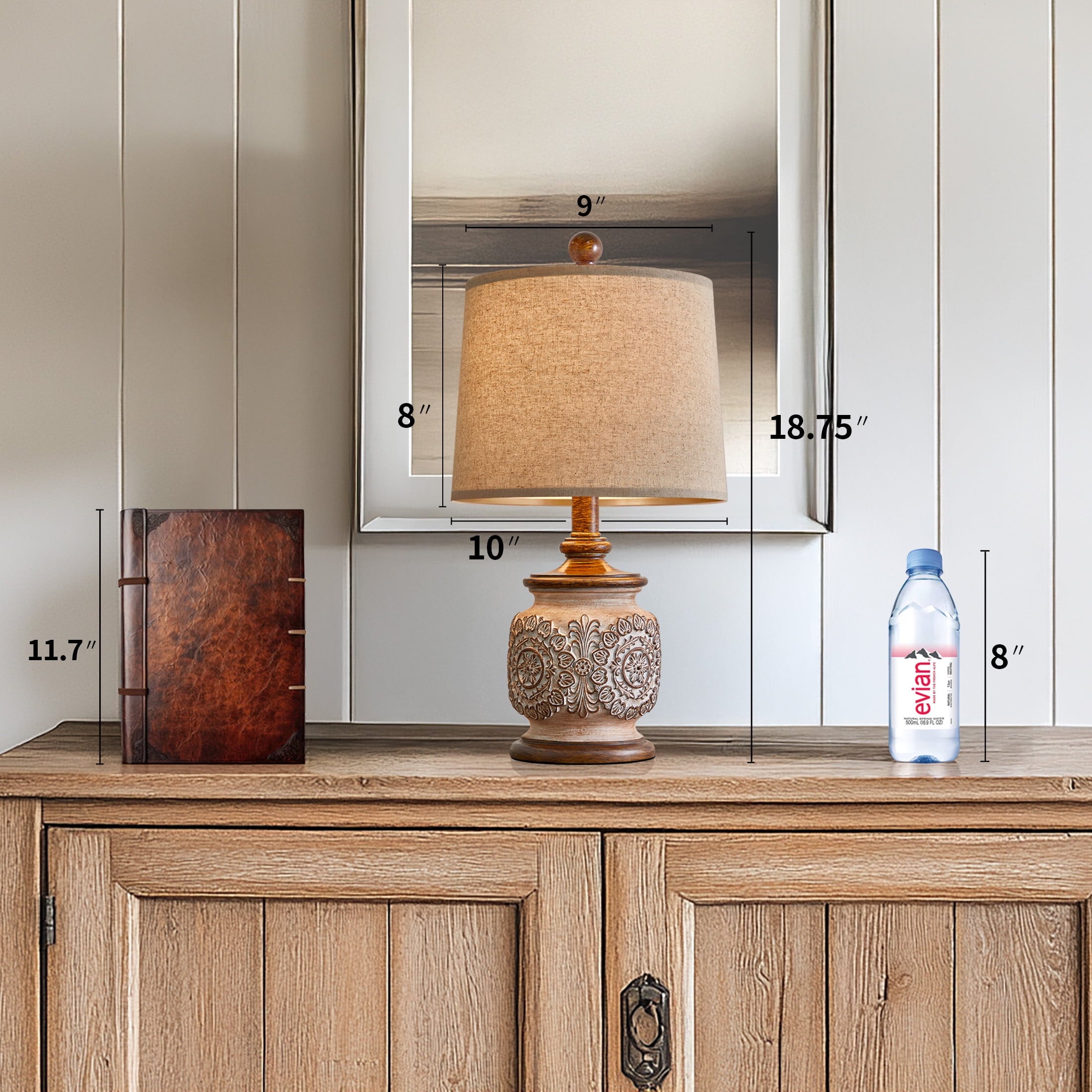 Oneach Vintage Table Lamps Bedside Lamp Set of 2 for Bedroom Living Room 18.75" Retro Farmhouse Floral Nightstands Lamps Resin