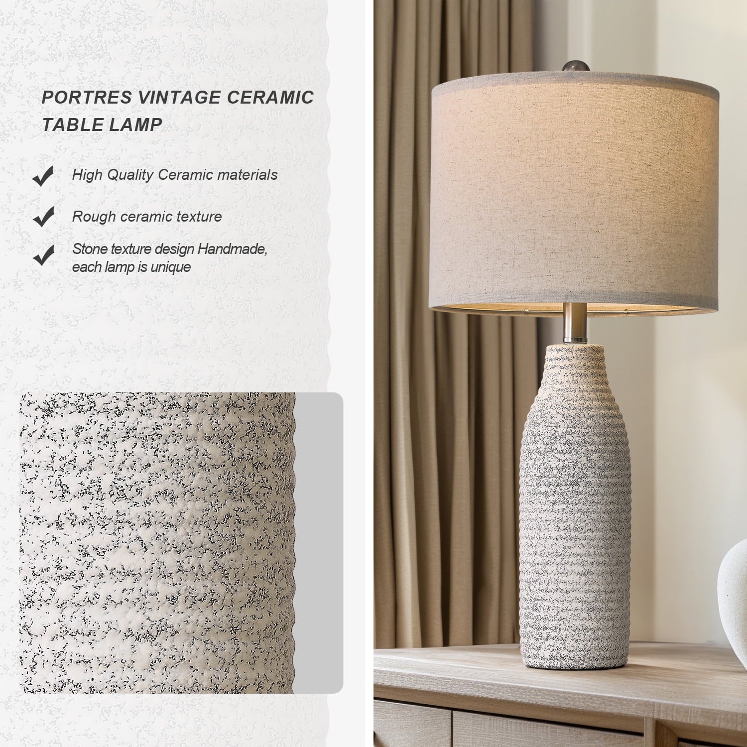 Yokila 25" White Ceramic Table Lamps Set of 2 for Living Room Bedroom Modern Bedside Nightstand Lamps