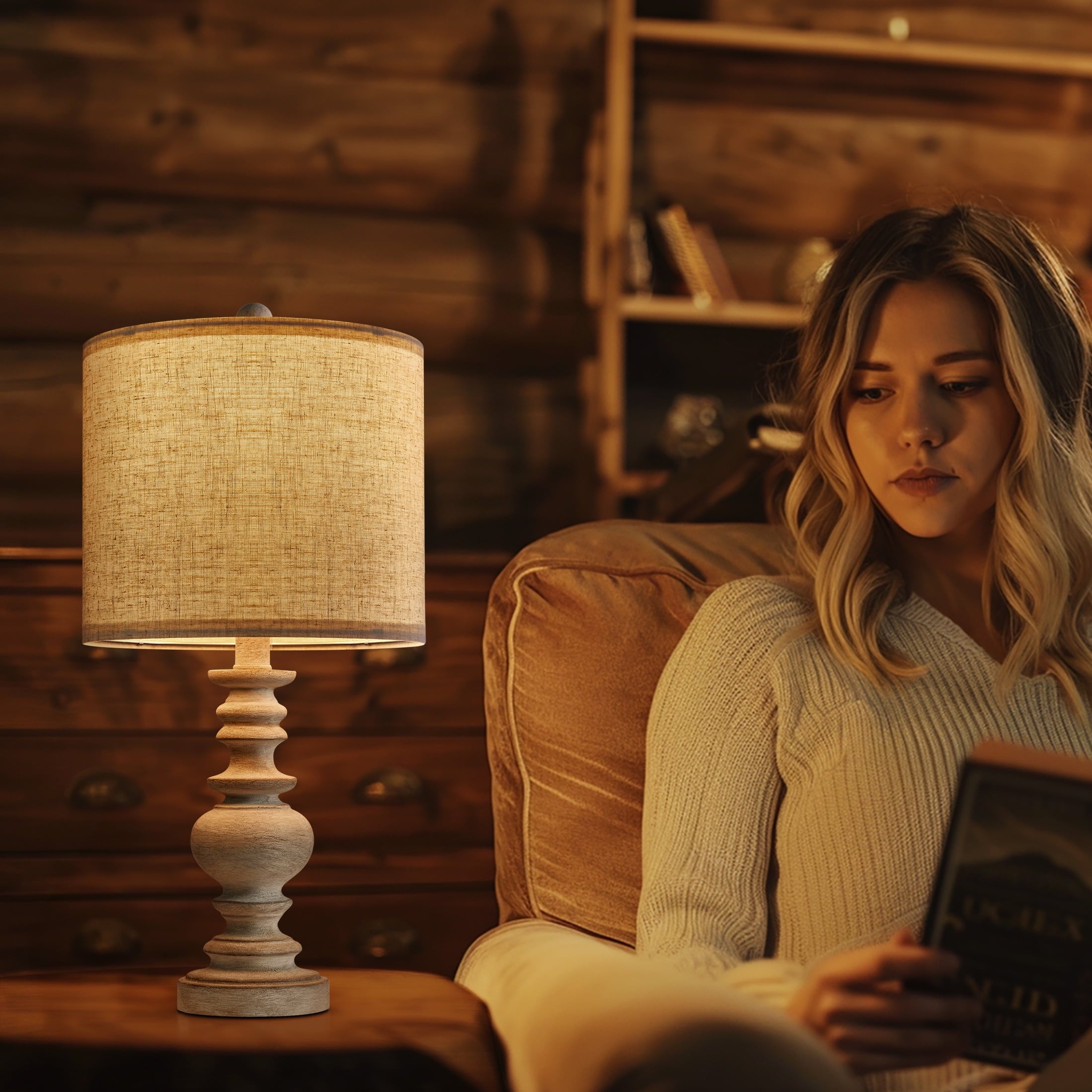 Oneach Farmhouse Table Lamp for Living Room Bedroom 20" Retro Nightstands Bedside Lamps Resin