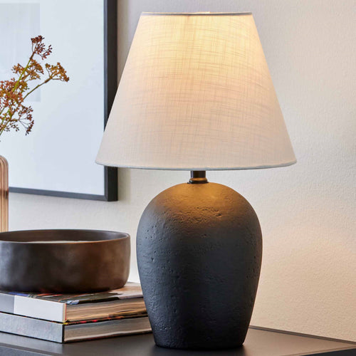 Better Homes & Gardens 18"H Ceramic Urn Style Table Lamp, Matte Black Finish, with White Linen Empire Shade