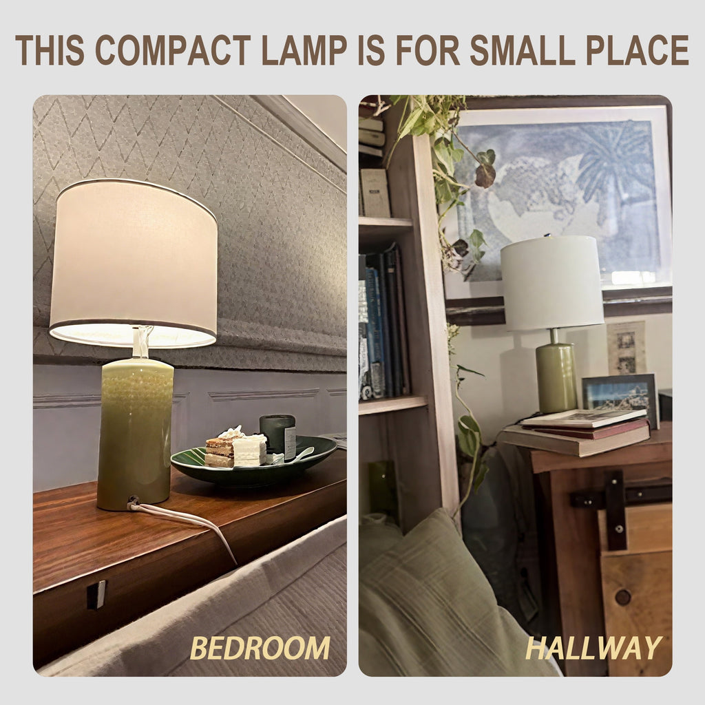 Oneach Modern Table Lamp Set of 2 for Living Room 20.25" Farmhouse Green Ceramic Bedside Nightstand Lamps for Bedroom