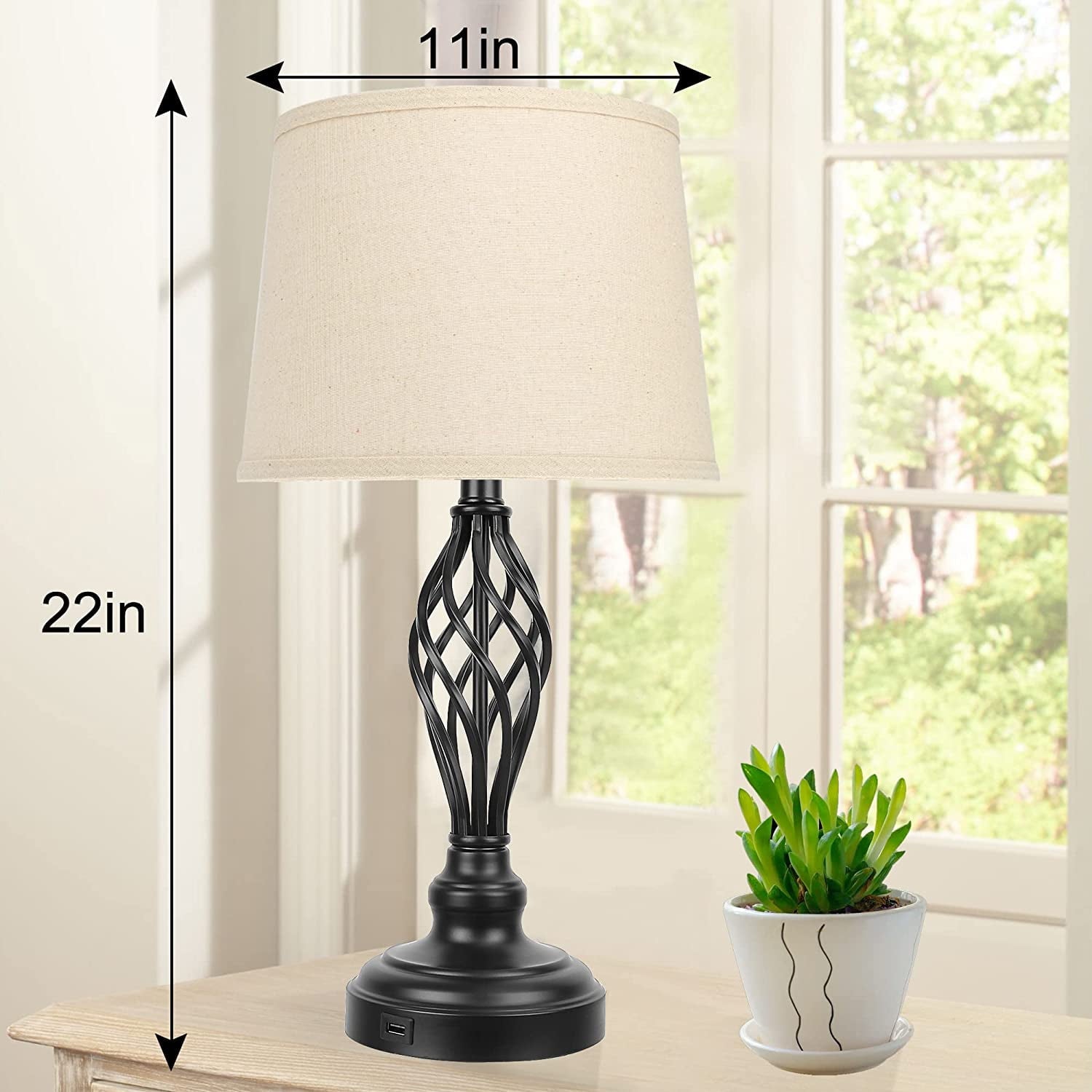 Partphoner 23.5'' Tall Farmhouse Living Room Bedside Table Lamps Set of 2 with 3-Color Temperature