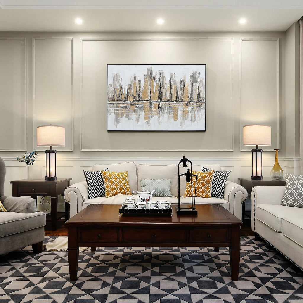 RORIA 24” Modern Living Room Table Lamp Set of 2 with 2 USB charging ports, built-in frosted white glass with night light, black retro country farmhouse lamp, perfect for bedroom bedside lamps