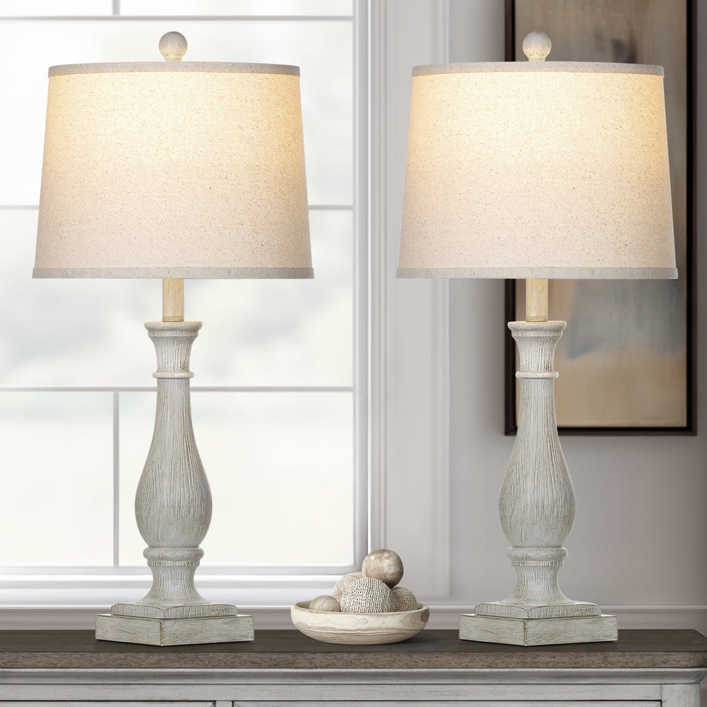 Cinkeda Table Lamp Set of 2 with 2 USB Charging Ports,3 Way Dimmable Rustic White Bedside Nightstand Lamps for Bedroom Living Room