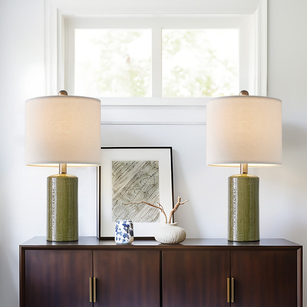 Oneach Modern Table Lamp Set of 2 for Living Room 20.25" Farmhouse Green Ceramic Bedside Nightstand Lamps for Bedroom