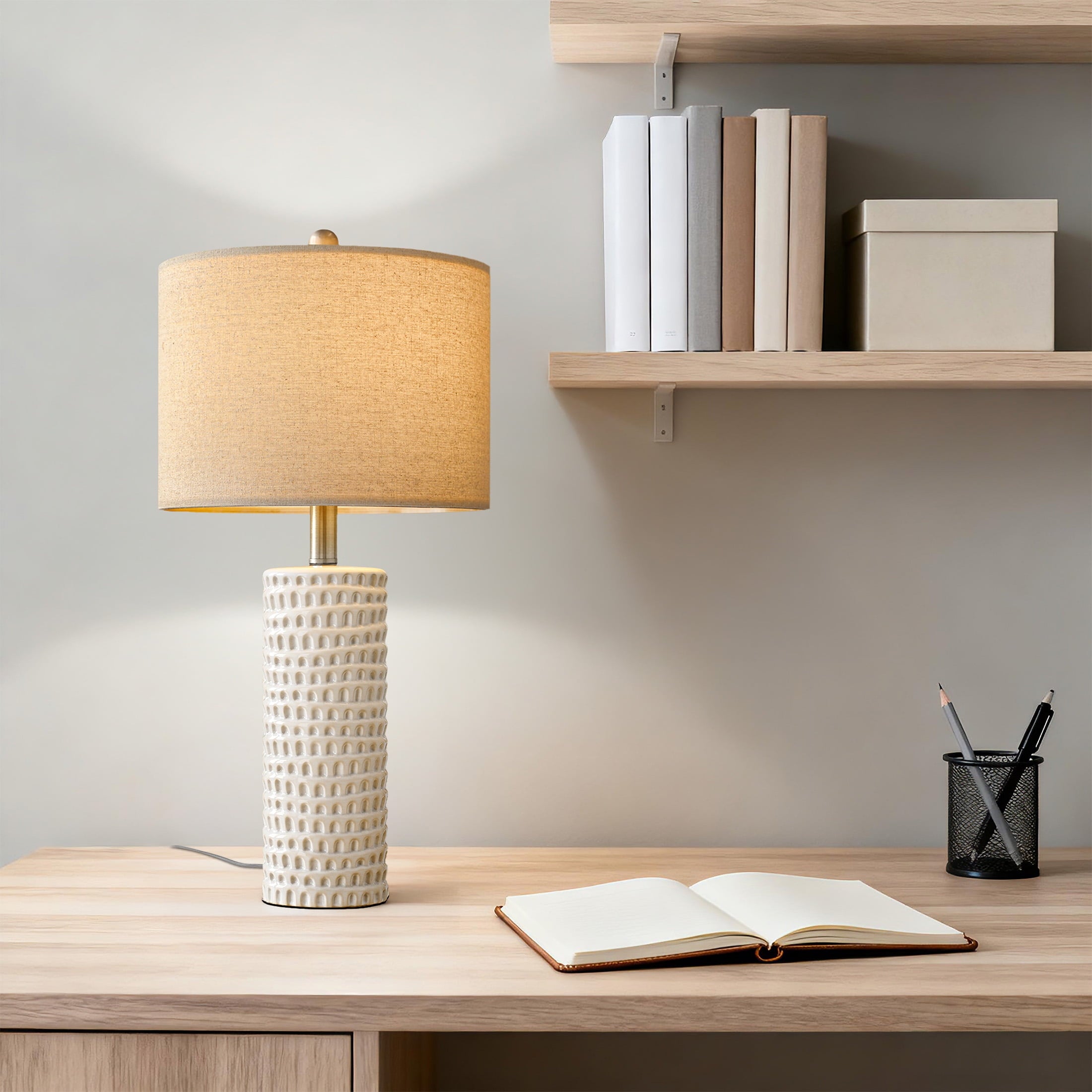 Oneach Ceramic Table Lamp Set of 2 24" White Contemporary Bedside Nightstand Lamps for Bedroom Living Room