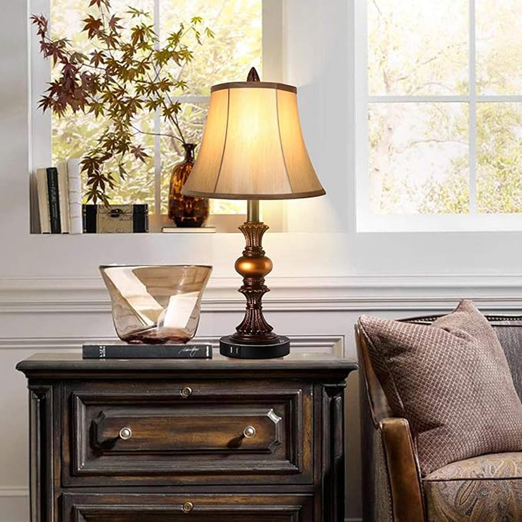 Skdwakiz 22" Table Lamps Set of 2, Lamps for Bedroom with USB Charging Ports, 3 Way Dimmable Touch with Linen Fabric Lampshade, Modern Small Table Lamp for Nightstand, Living Room (Bulbs Include)