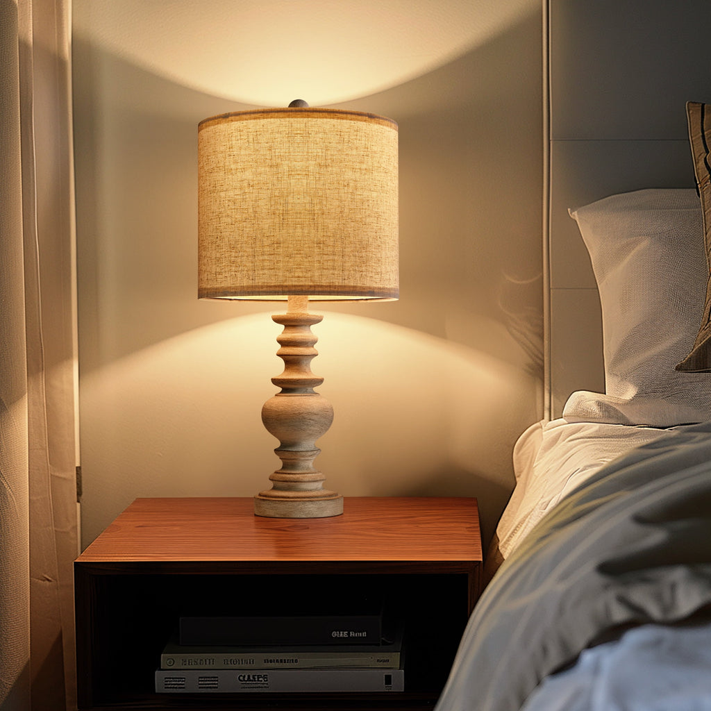 Oneach Farmhouse Table Lamp for Living Room Bedroom 20" Retro Nightstands Bedside Lamps Resin