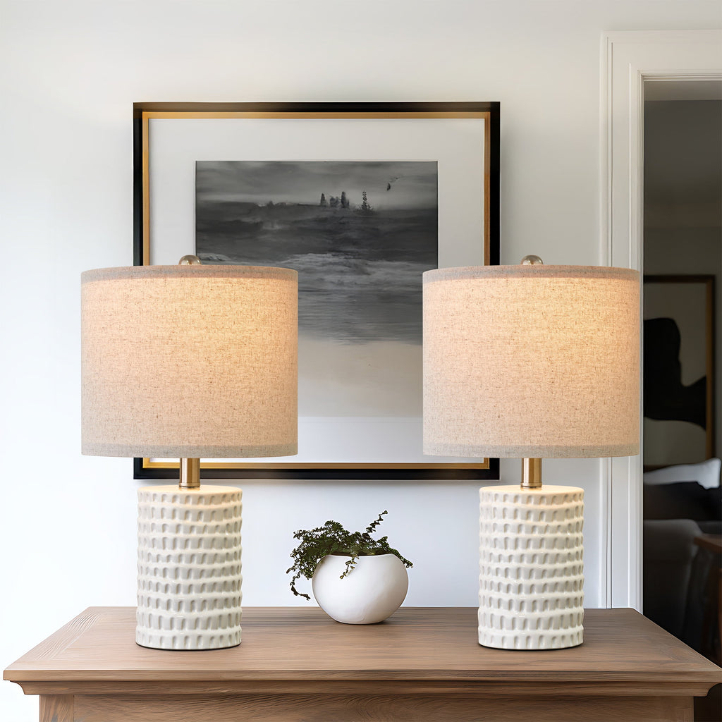 Oneach Ceramic Table Lamp Set of 2 for Living Room Bedroom 18.25" Modern White Bedside Nightstands Lamps