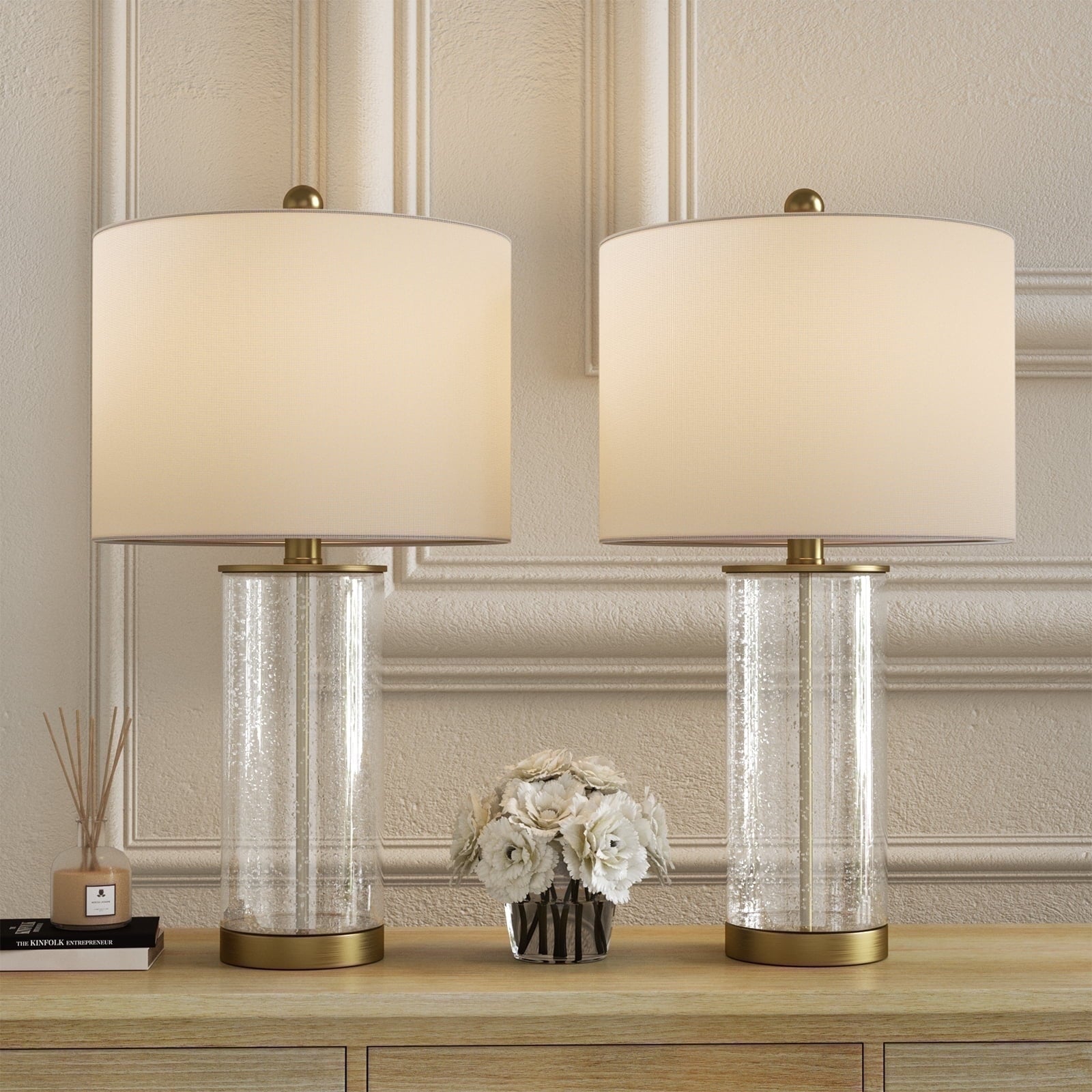 Maxax Bubble Glass Table Lamps for Living Room Set of 2,  23"  Modern Gold Bedside Nightstand Lamps for Bedroom