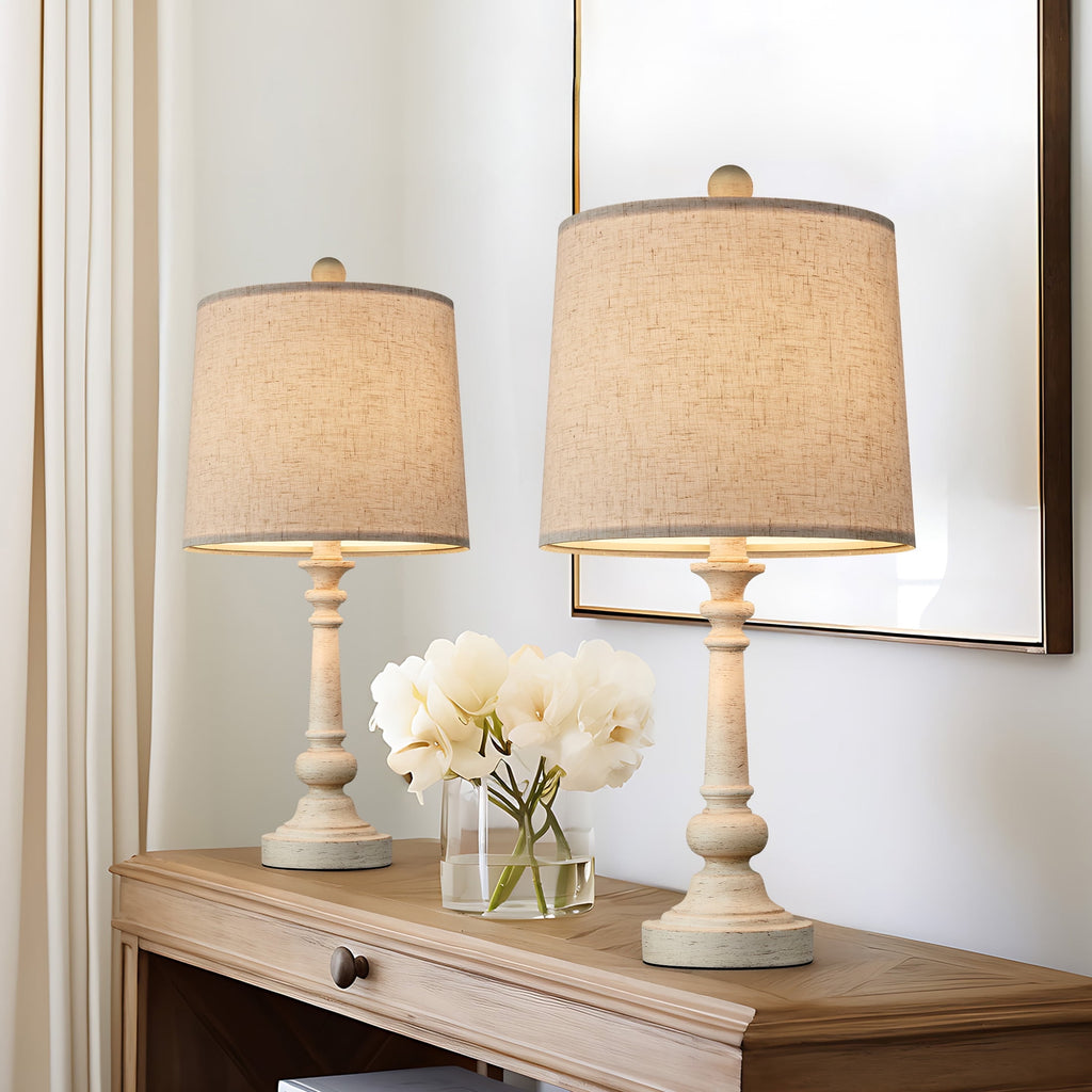 Oneach 20.25" Retro Farmhouse Table Lamp Sets of 2 for Living Room Bedroom Rustic Bedside Nightstand Lamp Resin