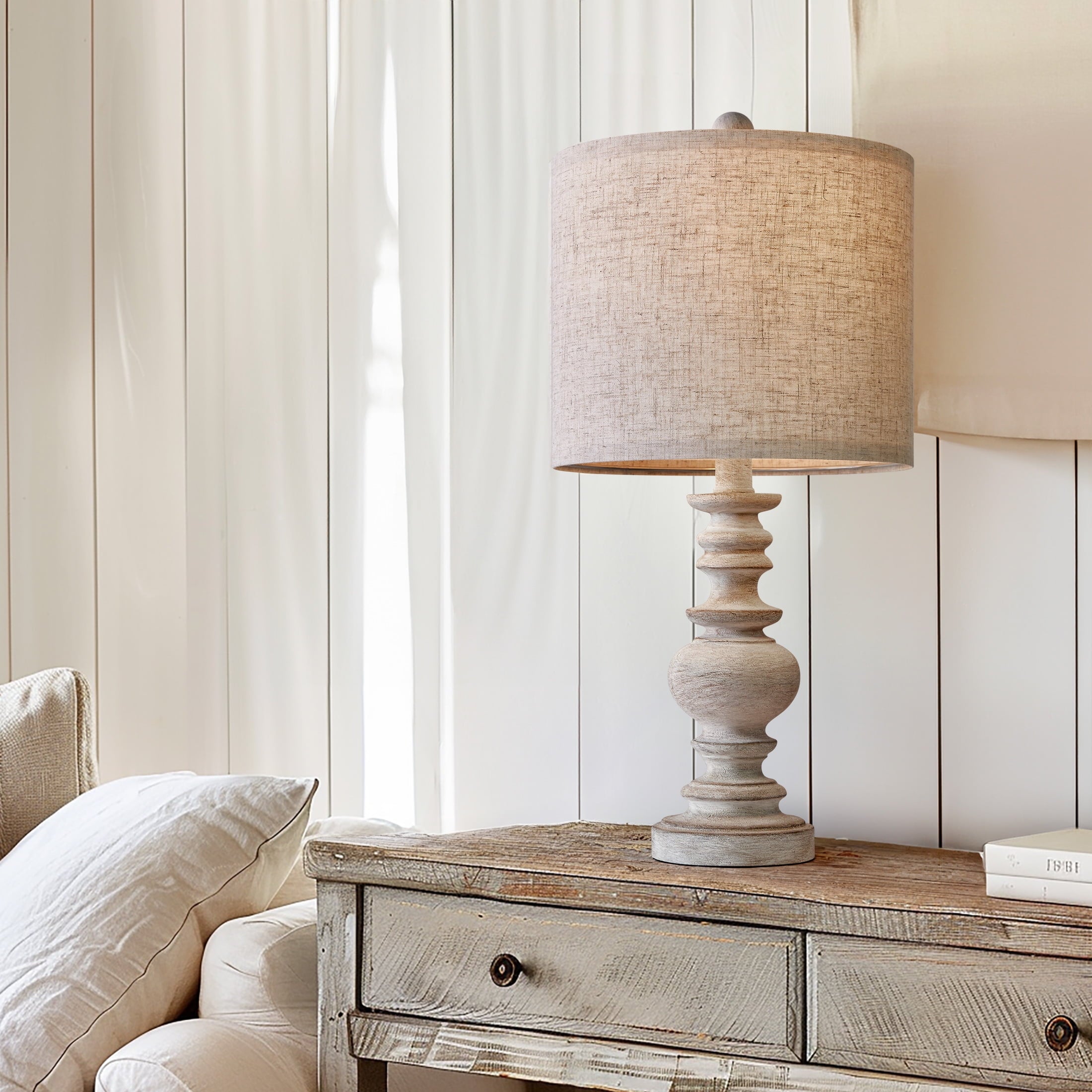 Oneach Farmhouse Table Lamp for Living Room Bedroom 20" Retro Nightstands Bedside Lamps Resin