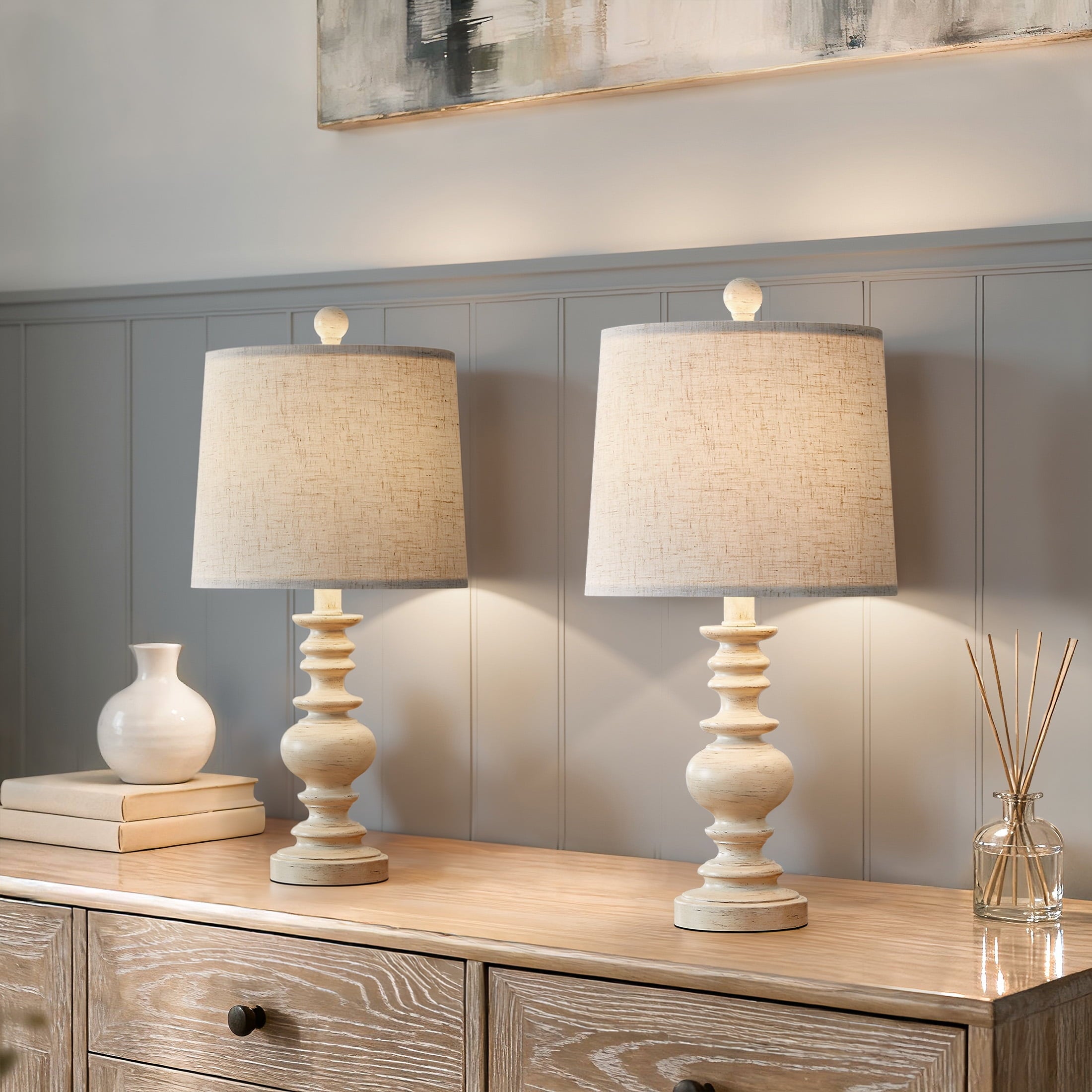 Oneach 20" Resin Table Lamps for Bedroom Lamps Set of 2 Retro Farmhouse Bedside Nightstand Lamp