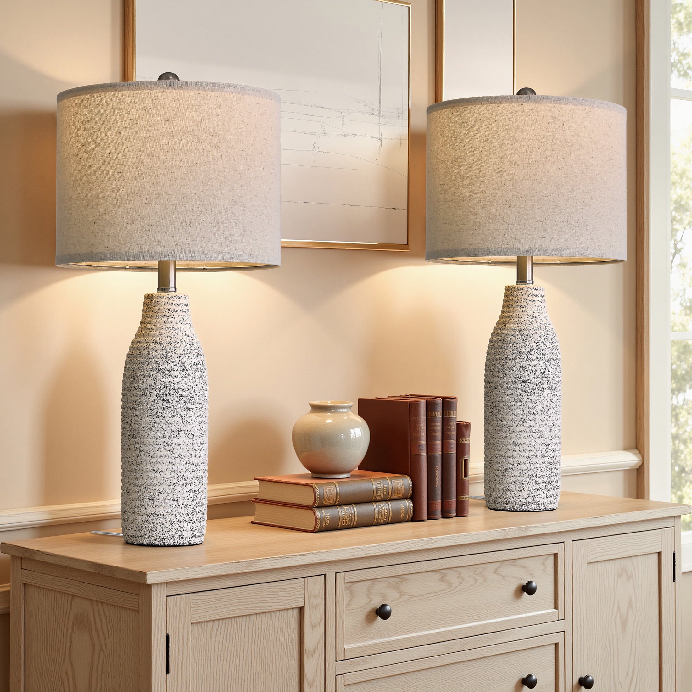 Yokila 25" White Ceramic Table Lamps Set of 2 for Living Room Bedroom Modern Bedside Nightstand Lamps