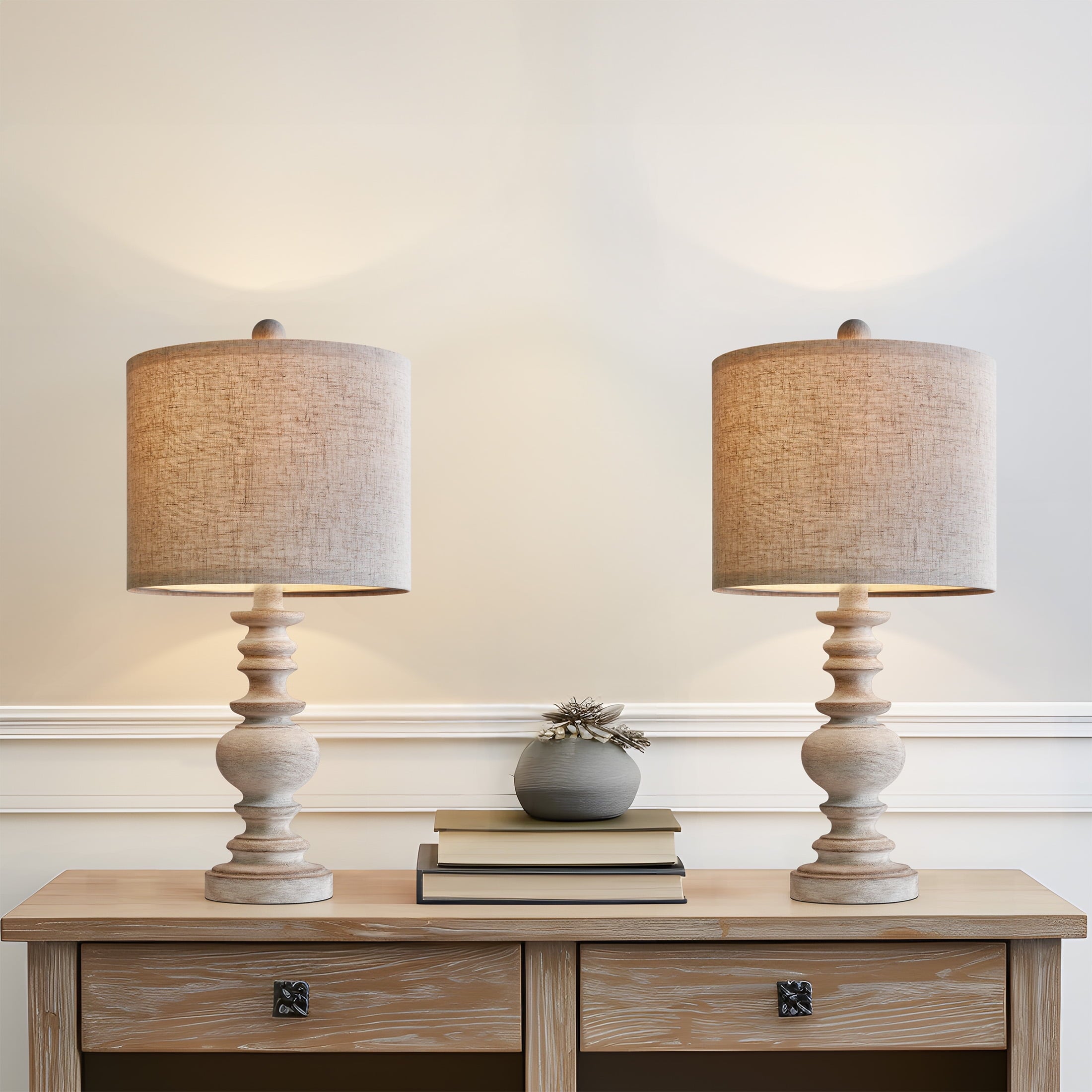 Oneach 20" Resin Table Lamps for Bedroom Lamps Set of 2 Retro Farmhouse Bedside Nightstand Lamp