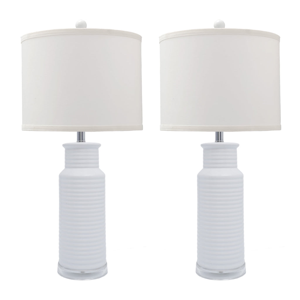 Tnuyoah Modern Table Lamps Set of 2, Living Room Retro White Ceramic Lamp - 28'' Farmhouse Beside Nightstand Lamps for Bedroom with Fabric Shade, Rotary Switch, Bulbs Not Included