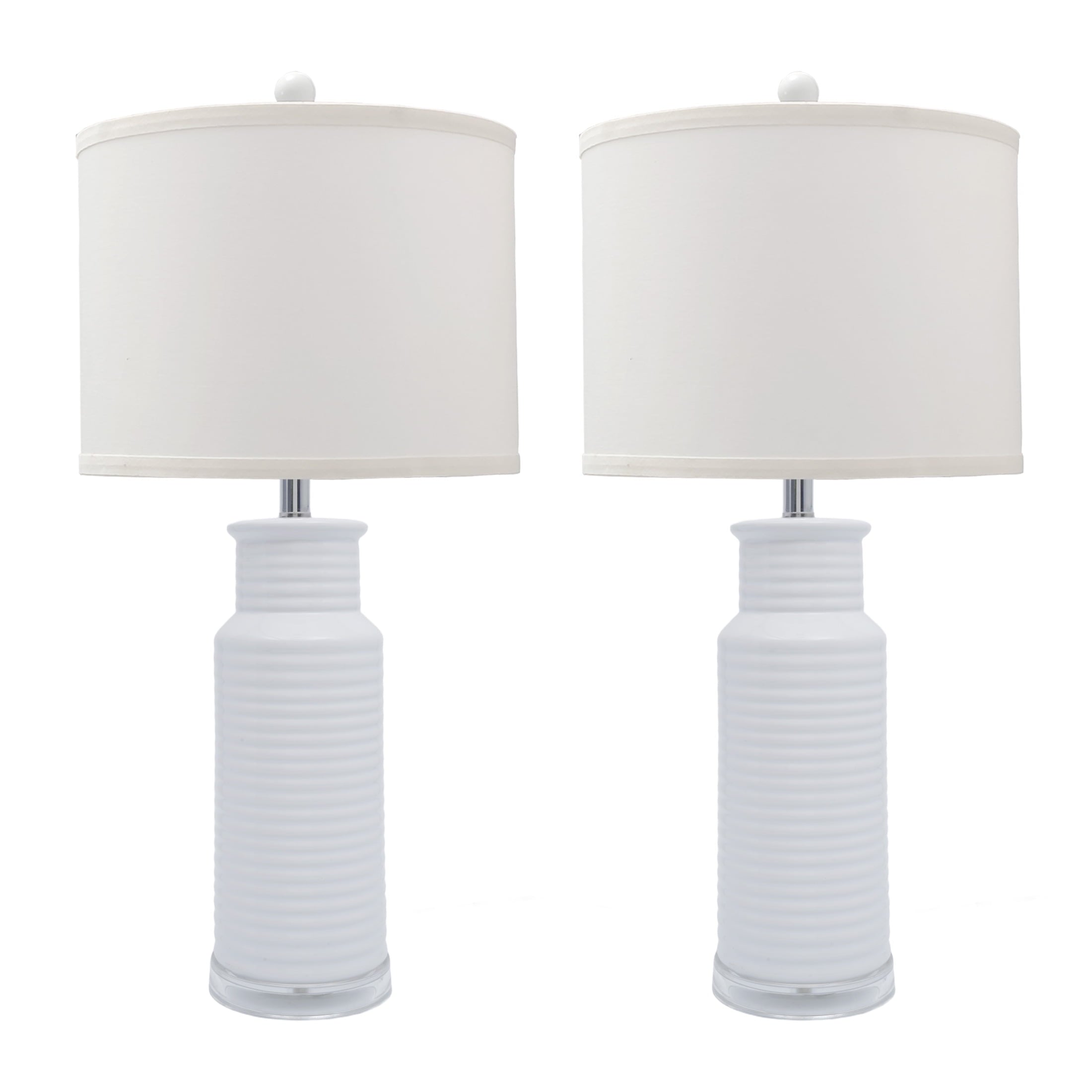Tnuyoah Modern Table Lamps Set of 2, Living Room Retro White Ceramic Lamp - 28'' Farmhouse Beside Nightstand Lamps for Bedroom with Fabric Shade, Rotary Switch, Bulbs Not Included