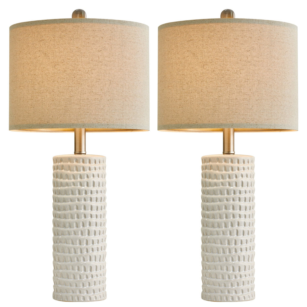 Oneach Ceramic Table Lamp Set of 2 24" White Contemporary Bedside Nightstand Lamps for Bedroom Living Room