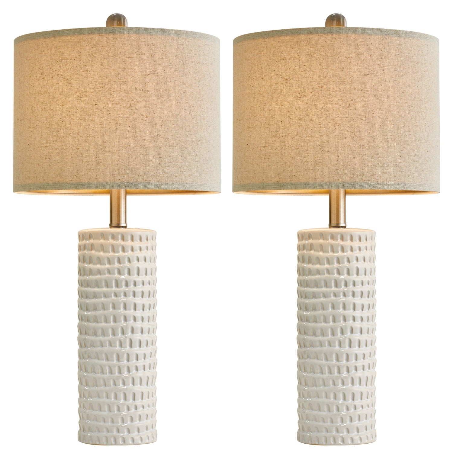 Oneach Ceramic Table Lamp Set of 2 24" White Contemporary Bedside Nightstand Lamps for Bedroom Living Room