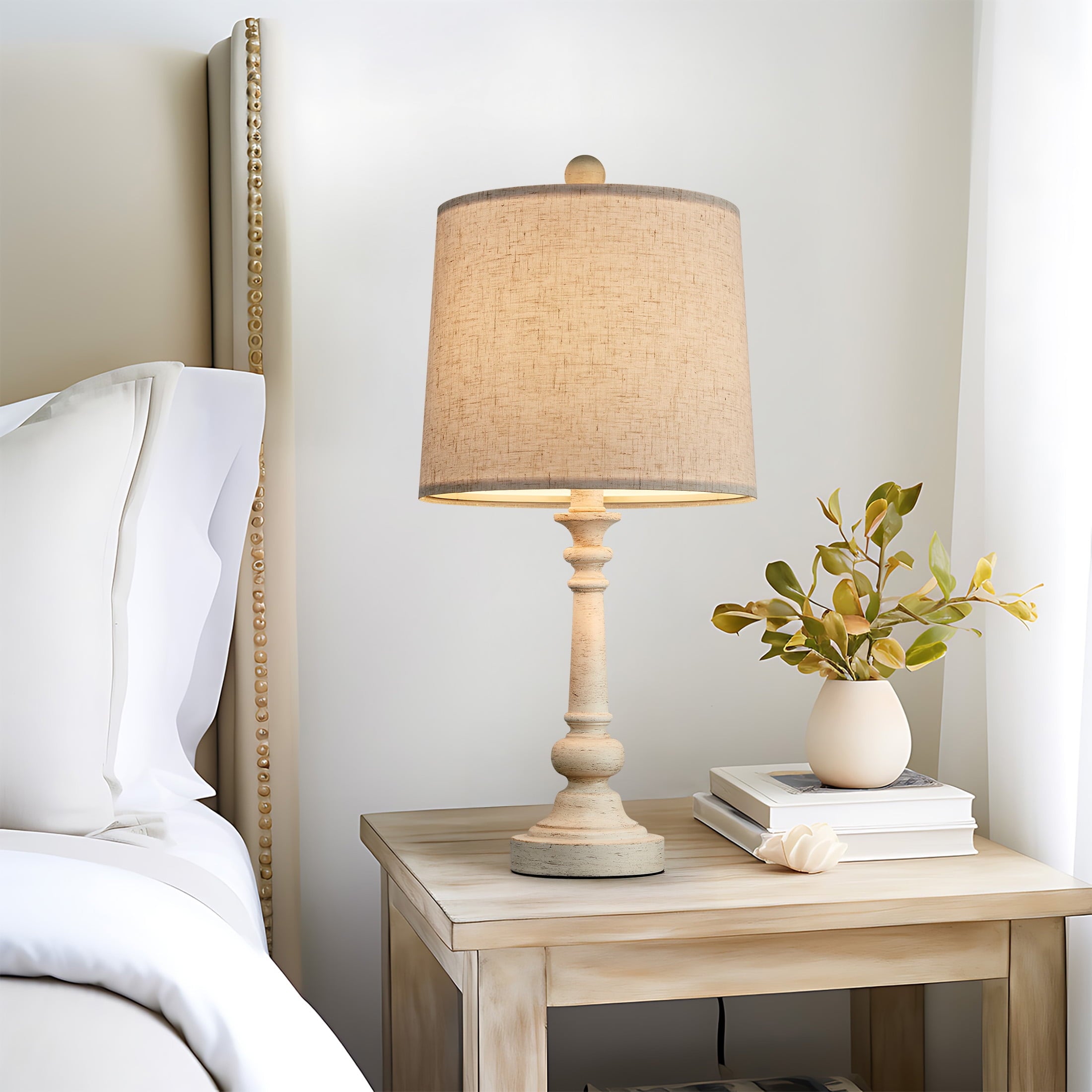 Oneach 20.25" Retro Farmhouse Table Lamp Sets of 2 for Living Room Bedroom Rustic Bedside Nightstand Lamp Resin