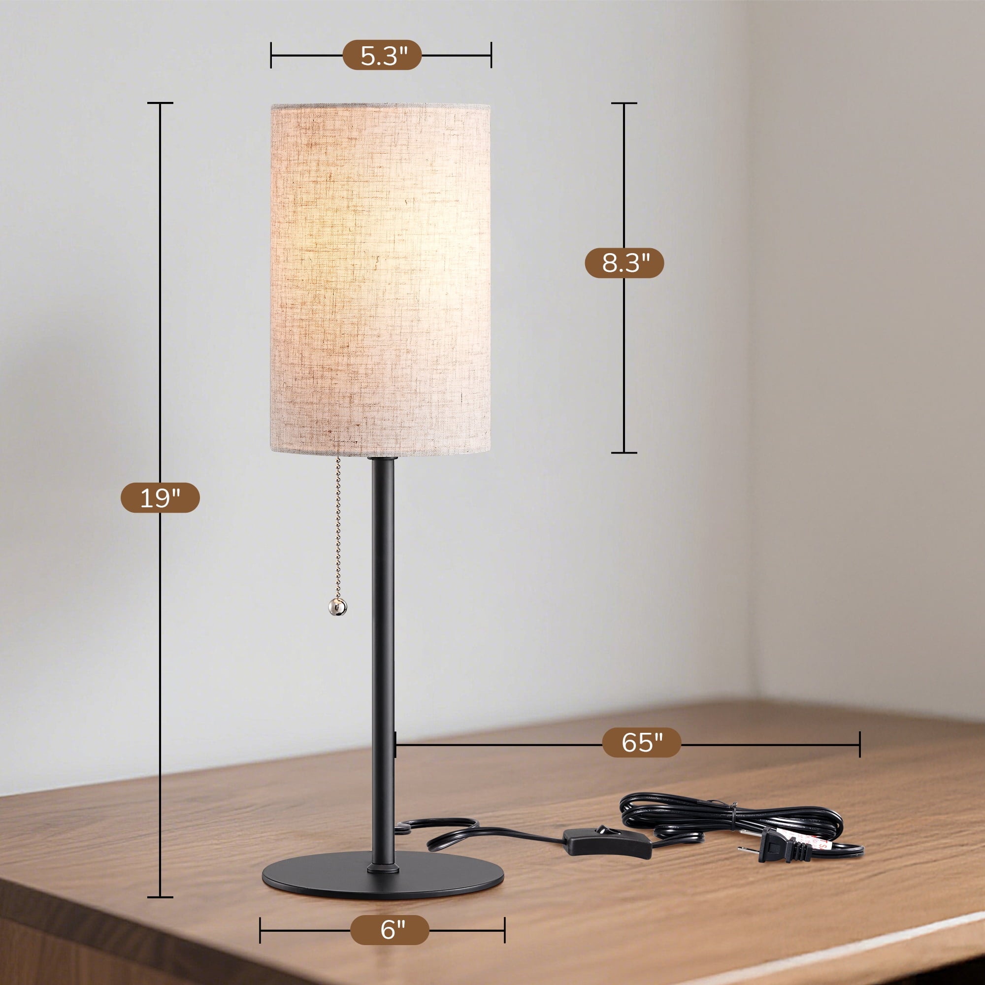 EDISHINE Table Lamps set of 2 for Living Room Bedroom Modern Style Pull Chain Switch