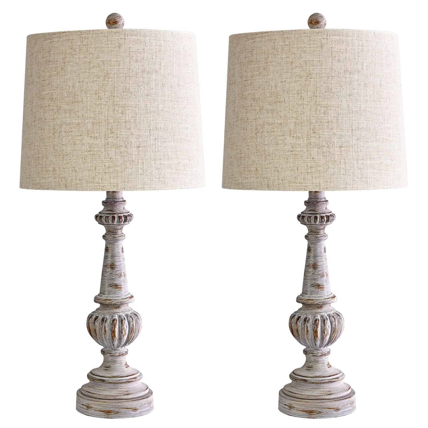 Oneach Rustic Table Lamp Set of 2 for Bedroom Living Room 24.5" Farmhouse Resin Bedside Nightstands Lamps with Linen Drum Shade